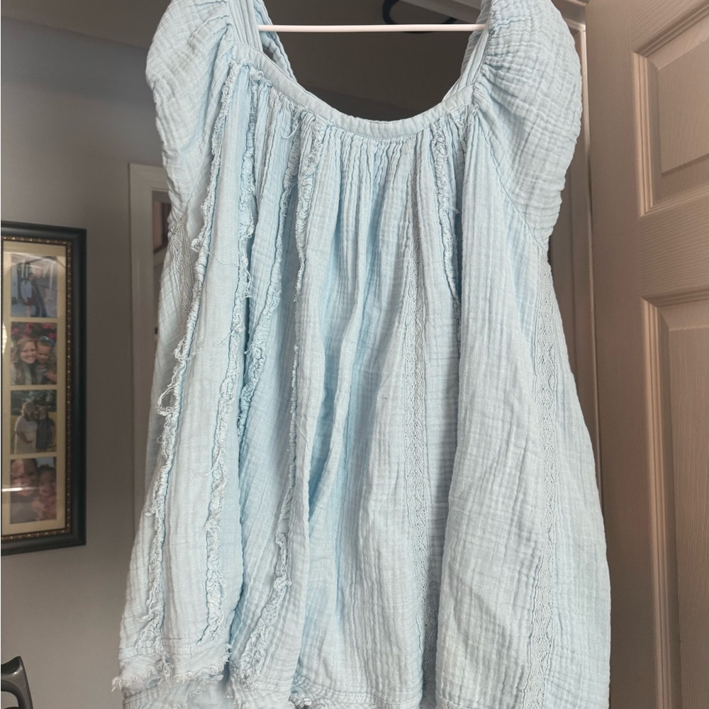Free People Light Blue Gauze Peasant Tunic